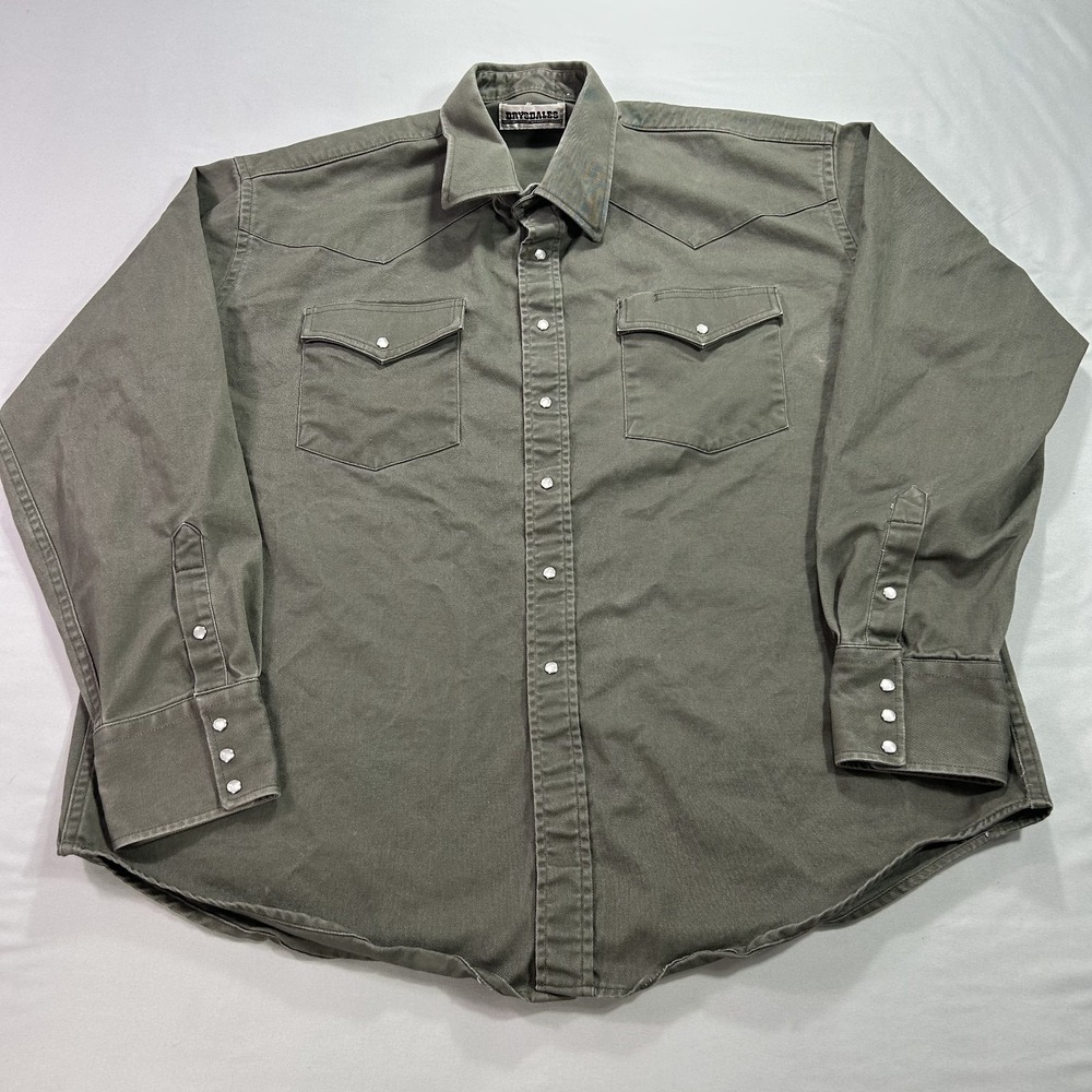 VINTAGE Drysdales Shirt Mens 3XL XXXL Green Pearl Snap Brushpopper Western‎ 90s